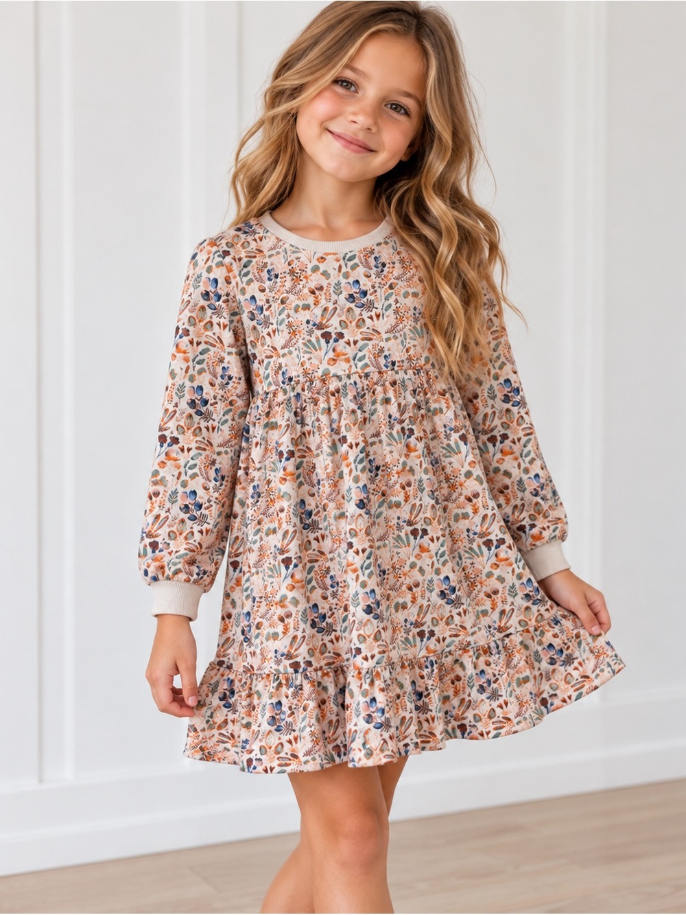 Peggy Girls Floral Long Sleeve Ruffle Dress – Size 10